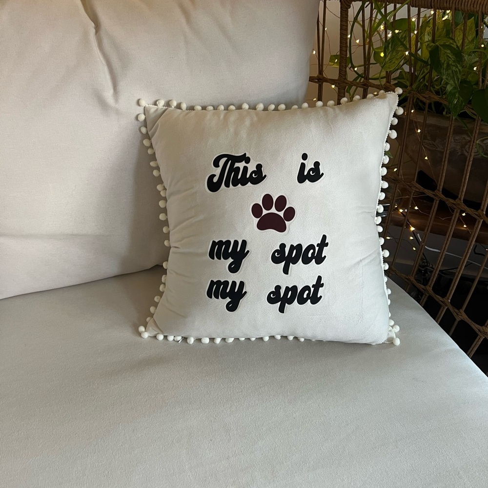 Pet Lover Decorative cream Pillow case🐾✨ Black and red Text and Pom-Poms